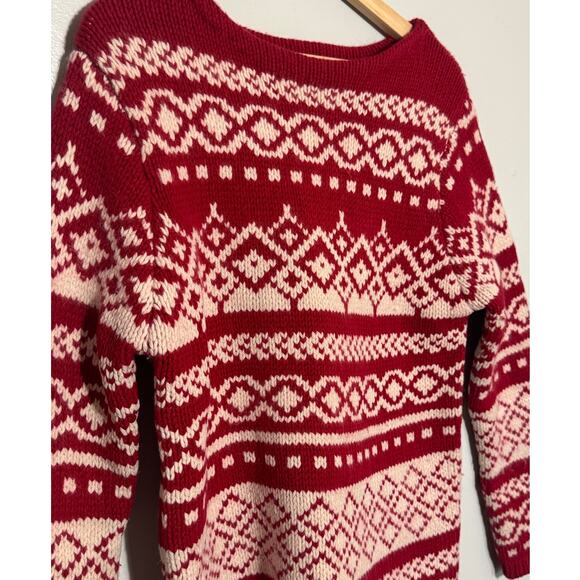 Women's Size S VTG Eddie Bauer Lambswool Nordic Fair Isle Red Holiday Sweater - Picture 2 of 5